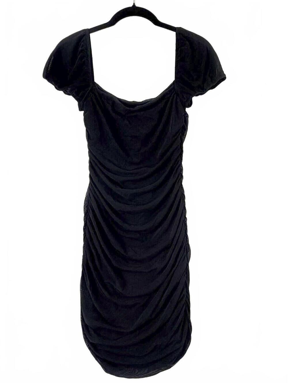 Princess Polly Charvi Black Mini Dress Mesh Ruched Puff Sleeve Bodycon Size 6